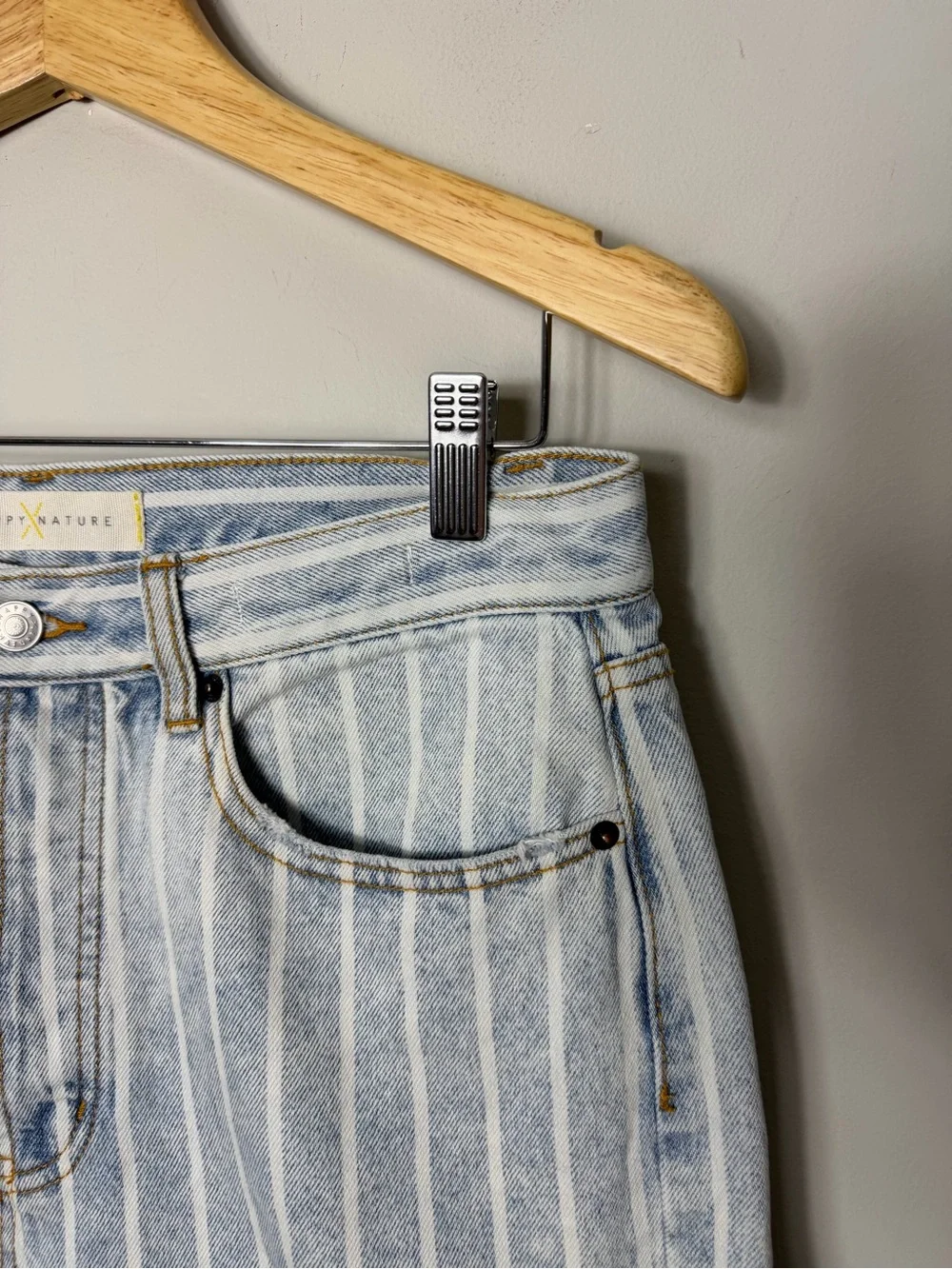 Happy X Nature High Rise Denim Striped Bermuda Shorts Jeans Size 30 *1131